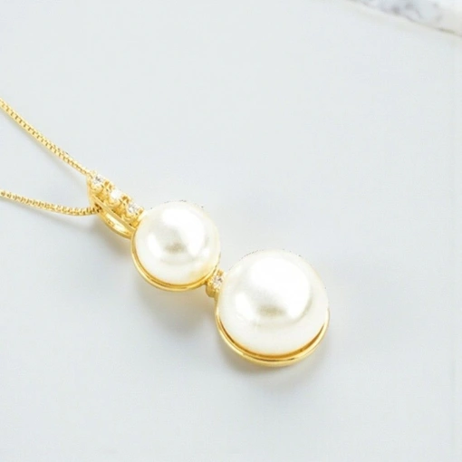 Colar Banho De Ouro 18K 2 Pérolas Com Zircônia Branca