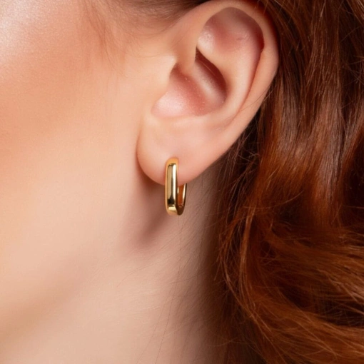 Brinco Banho de Ouro 18k Argola Retangular Lisa Pequena