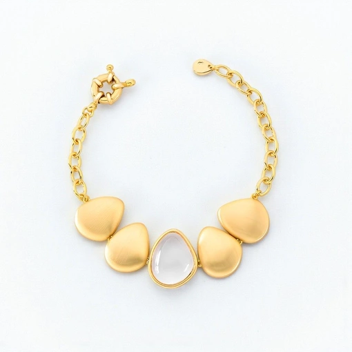 Pulseira Banho De Ouro Rose 18K Elementos Fosco Acrilico Vítreo