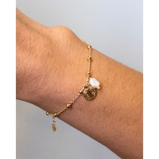 Pulseira Banhada A Ouro 18K São Bento Com Pérola Biwa
