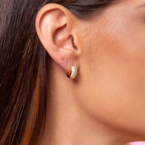 Brinco Banho de Ouro 18k Argola Com Zircônias Brancas