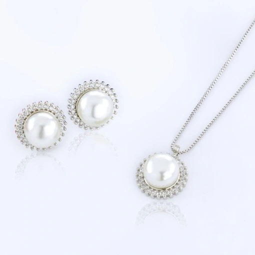 Colar Banho De Ródio Branco Pérola Sintética Com Zircônia Branca