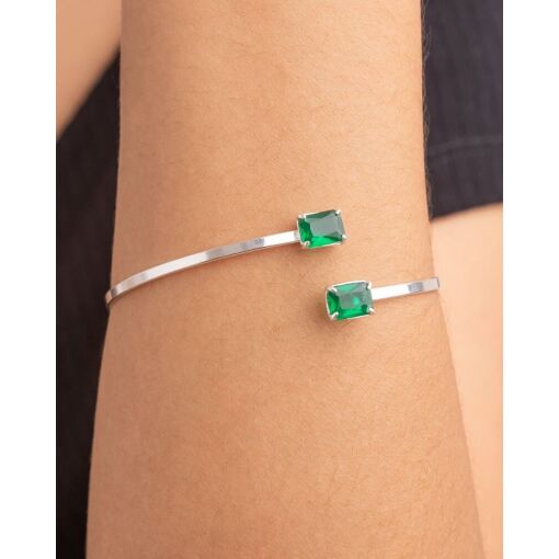 Bracelete Prata 925 Com Zircônia Retangular Verde