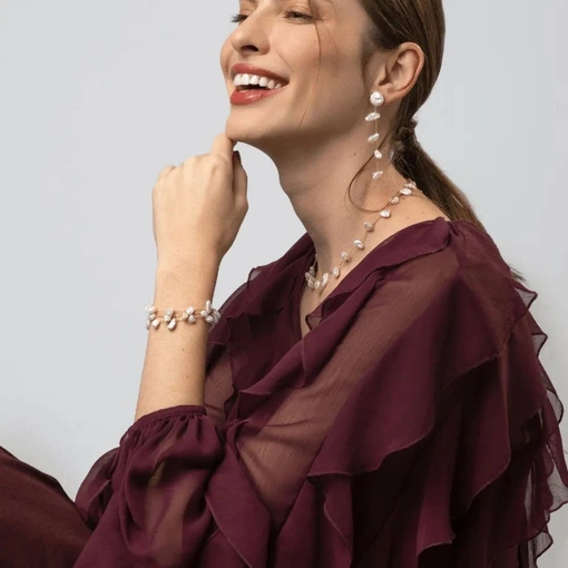 Pulseira Banhada a Ouro 18K Com Pérolas Naturais