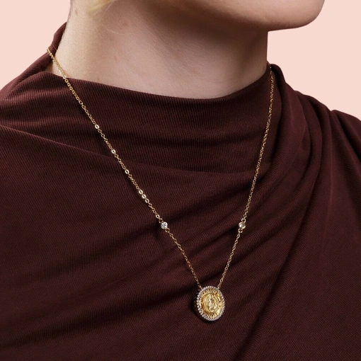 Colar no Banho de Ouro 18k Medalha São Bento Com Zircônia Branca