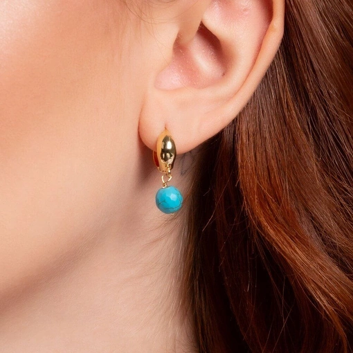 Brinco Banho de Ouro 18k Argola Com Turquesa Pendurada