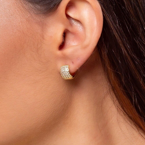 Brinco Banho de Ouro 18k Argola Com Zircônias Brancas