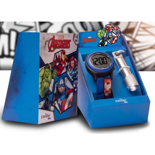 Kit Relógio Infantil Marvel Avengers Lanterna COBJ3572AN/K8P