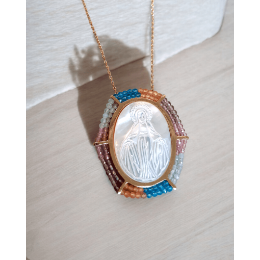 Colar Banhado A Ouro 18K Nossa Senhora Graças Madrepérola
