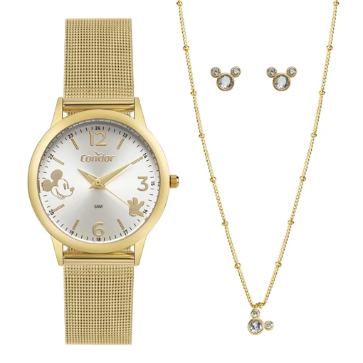 Kit Relógio Condor Feminino Mini Dourado Disney - CO2035NGQ/KI4K