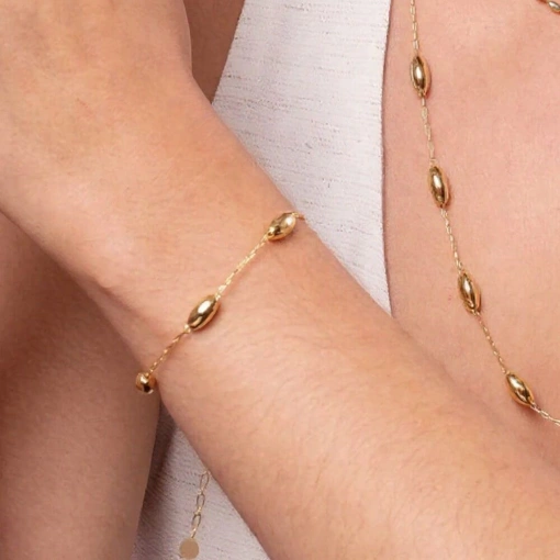 Pulseira Banho de Ouro 19k Oval Elos Quadrados