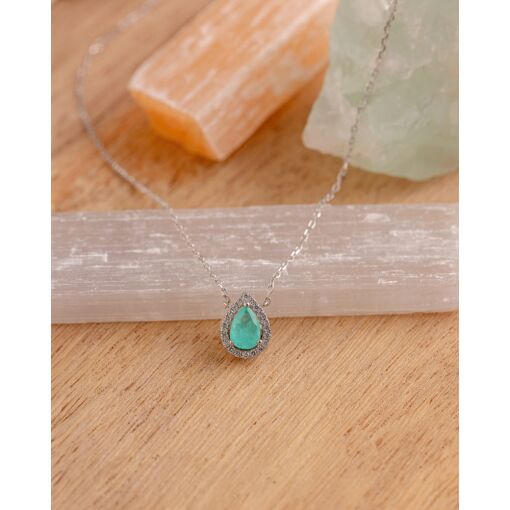 Colar Prata 925 Com Banho De Ródio Zircônia Gota Verde