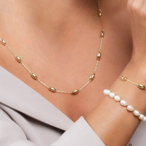 Colar Banho de Ouro 18k Oval Elos Quadrados