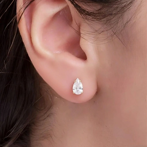 Brinco Banho de Ouro 18k Gota Zircônia Branca