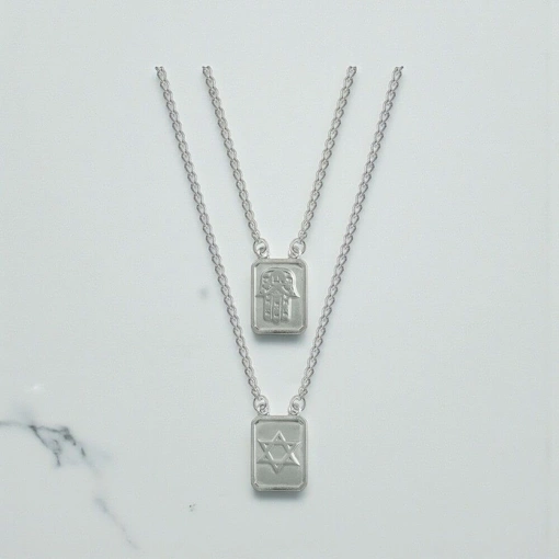 Escapulário Aço Estrela de Davi e Mão Judaica