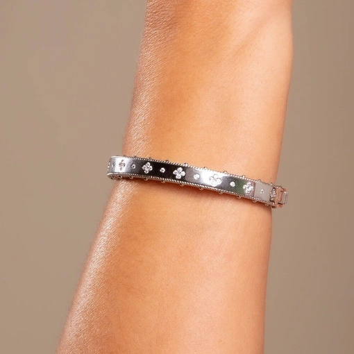 Bracelete Banho de Ródio Branco Trevo Com Zircônia