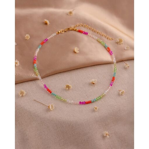 Colar Banhado A Ouro 18K Com Cristal Sintético Colorido