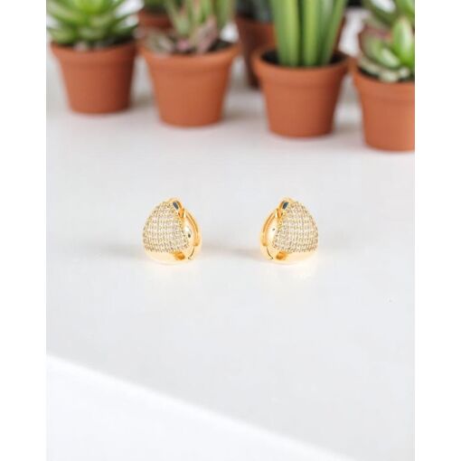 Brinco Banho De Ouro 18K Argola 12MM Triângulo Zircônias Brancas
