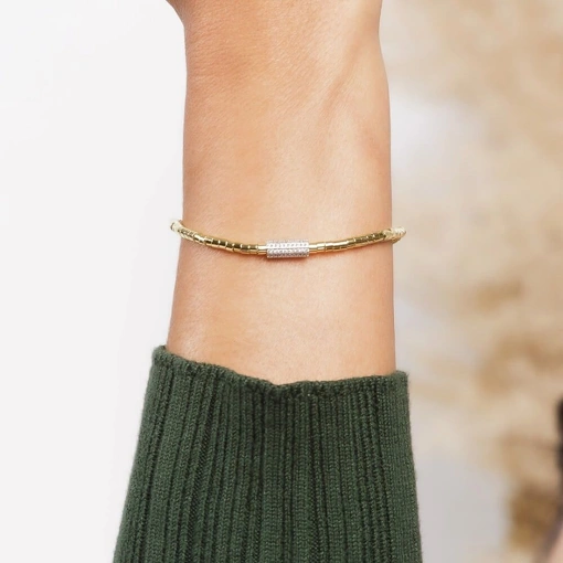 Pulseira Banho de Ouro 18k Elo Zircônia e Canutilho