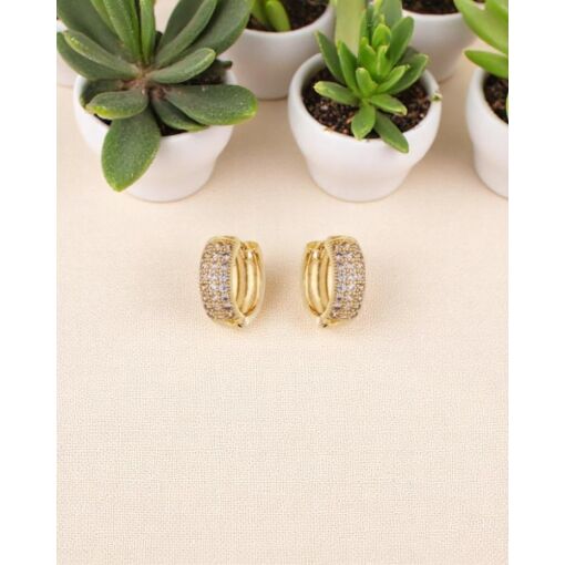 Brinco Banho De Ouro 18K Argola Média Zircônias Brancas