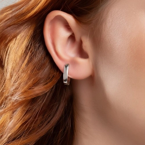 Brinco Banho de Ródio Branco Argola Retangular Lisa Pequena