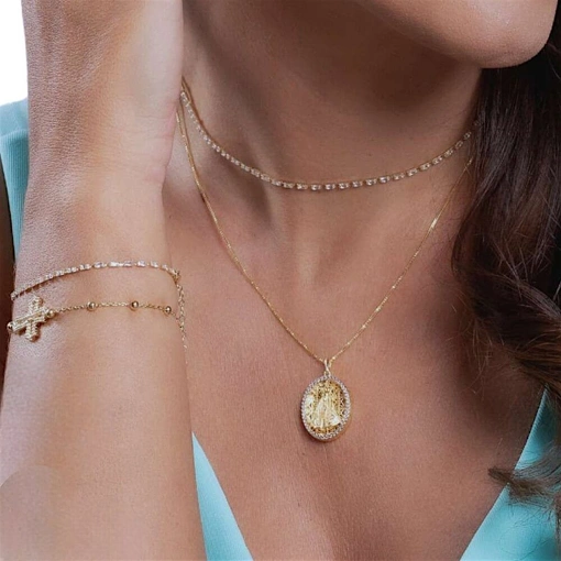 Colar Banho de Ouro 18k Nossa Senhora Aparecida Com Zircônias