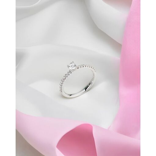 Anel Solitário Ouro Branco 18K Com 21 Diamantes Lab Grown