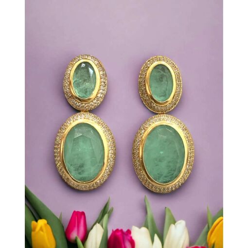 Brinco Banhado A Ouro 18K Oval Com Zircônia Fusion