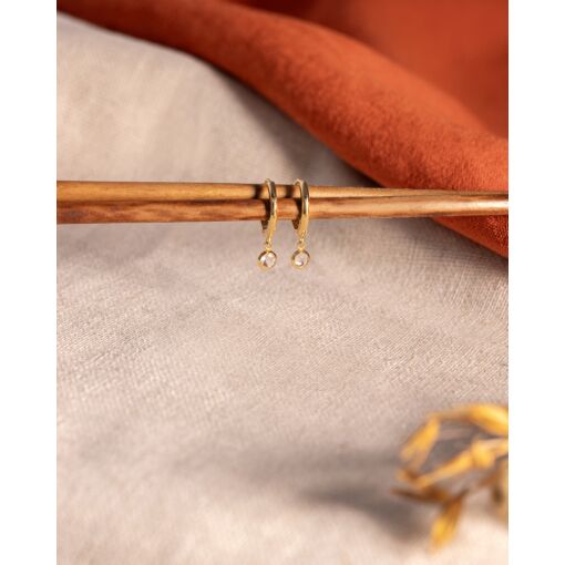 Brinco Ouro 18K Argola Com Topázio Branco