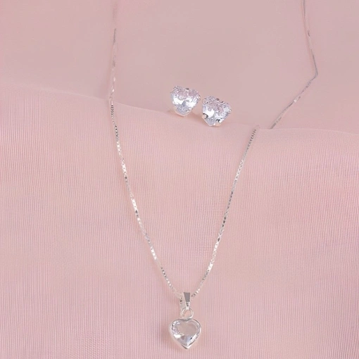 Conjunto Colar + Brinco Prata 925 Com Zircônia Branca