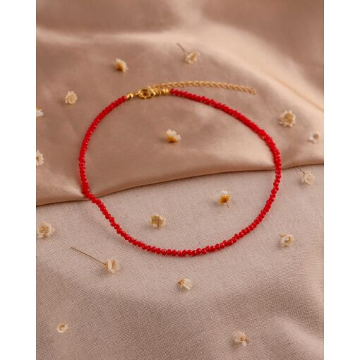 Colar Banhado A Ouro 18K Com Cristal Sintético Vermelho