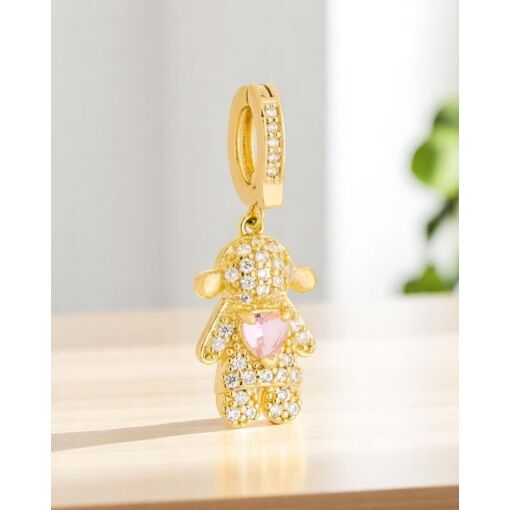 Pingente Banho De Ouro 18K Menina Com Zircônia Rosa Claro