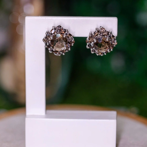 Brinco Prata 925 Com Quartzo Fumê