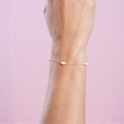 Pulseira Banhada a Ouro 18k Com Madre Pérolas Ovais