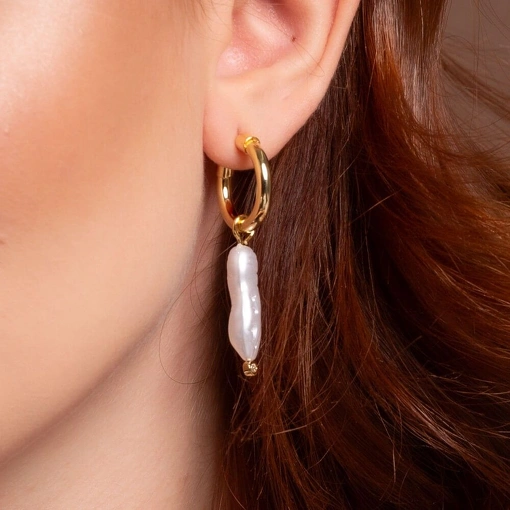 Brinco Banhado a Ouro 18k Argola Com Pérola Pendurada