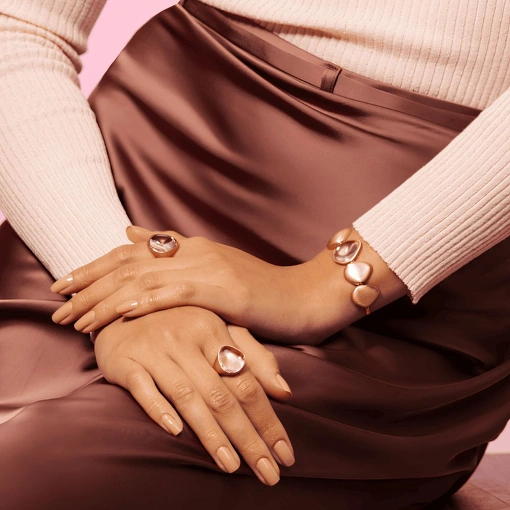 Pulseira Banho De Ouro Rose 18K Elementos Fosco Acrilico Vítreo