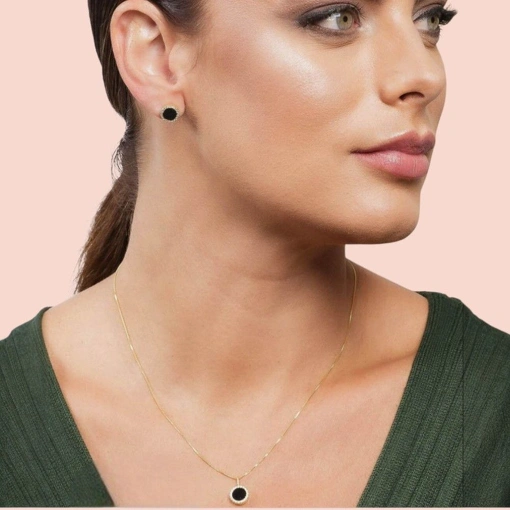 Colar Banho de Ouro 18k Redondo Preto Com Zircônias Brancas