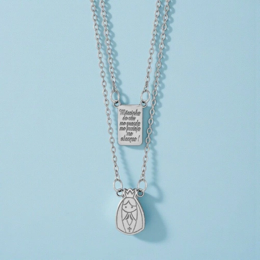 Escapulário Aço Infantil Nossa Sra Aparecida com Oração