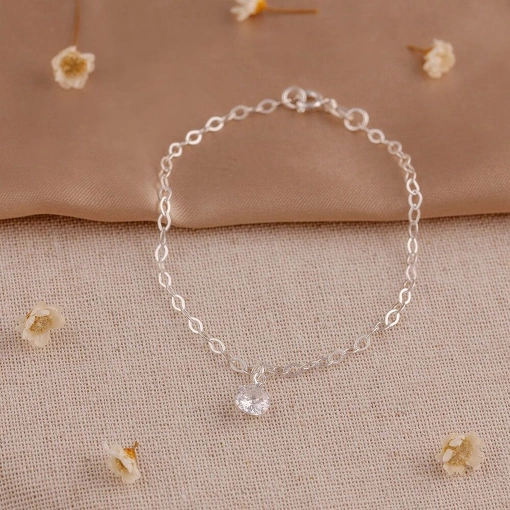 Pulseira Prata 925 Com Zircônia Branca Pendurada