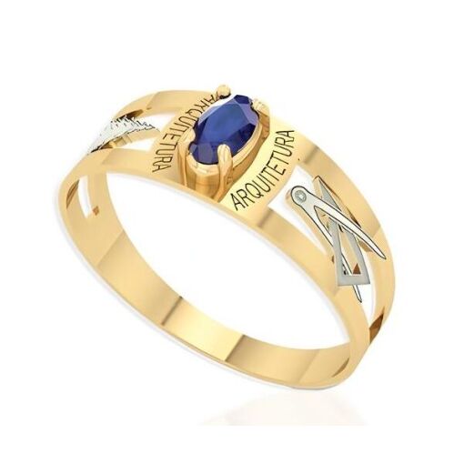 Anel Formatura Ouro 18K Zircônia Oval 3x5 MM