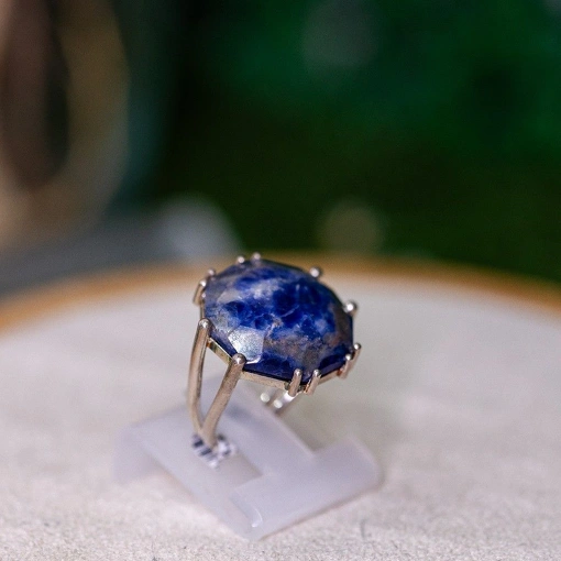 Anel Prata 925 Com Pedra Natural Sodalita