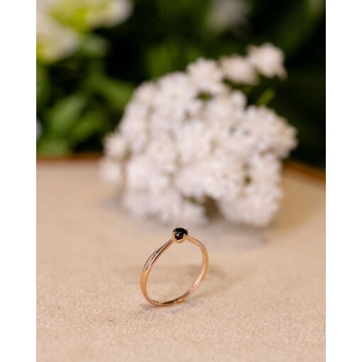 Anel Ouro Rosé 18K Com Diamante Negro