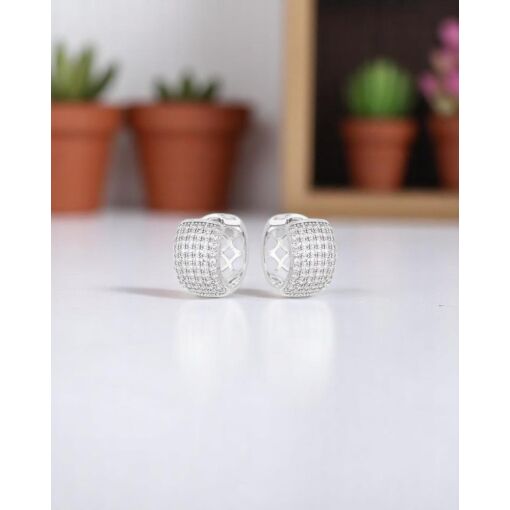 Brinco Banho De Ródio Branco Argola Classic Com Zircônias 15MM