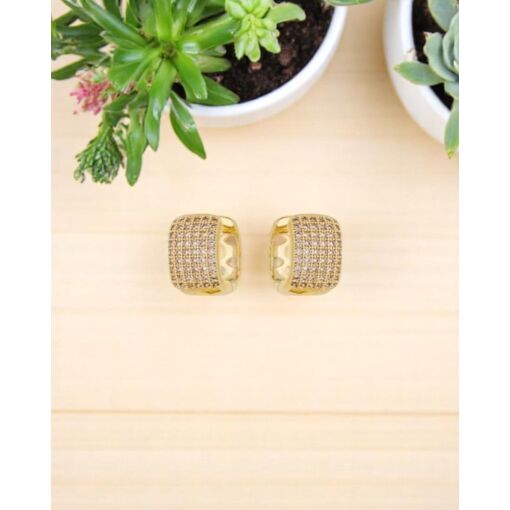 Brinco Banho De Ouro 18K Argola Retangular Zircônia Branca 12MM