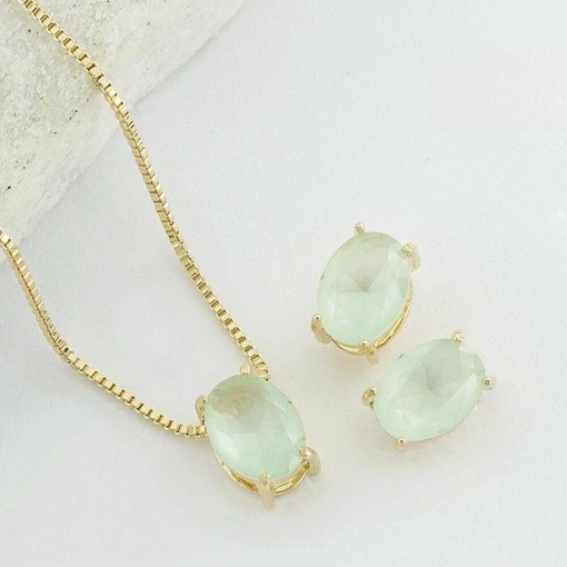 Colar Banho De Ouro 18K Com Zircônia Oval Verde