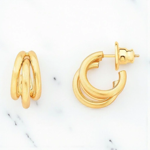 Brinco Banhado a Ouro 18K Argola Petit Tripla