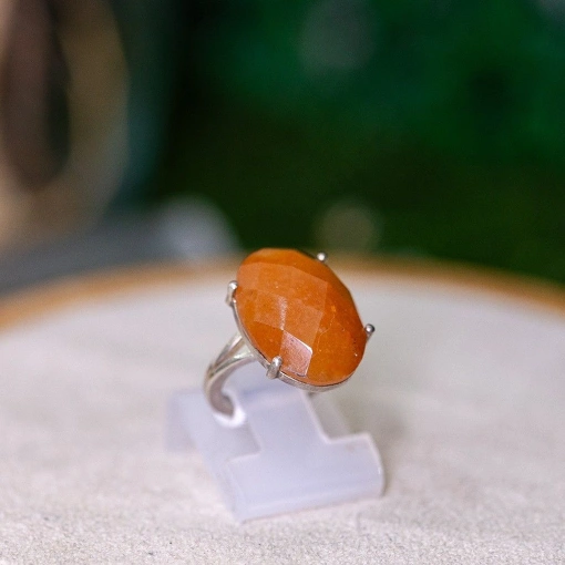 Anel Prata 925 Com Pedra Natural Quartzo Laranja