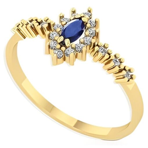 Anel Formatura Ouro 18K Zircônia Navete 2,5x5 MM
