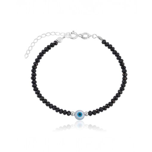 Pulseira em Prata 925 Olho Grego e Cristal Sintético Preto