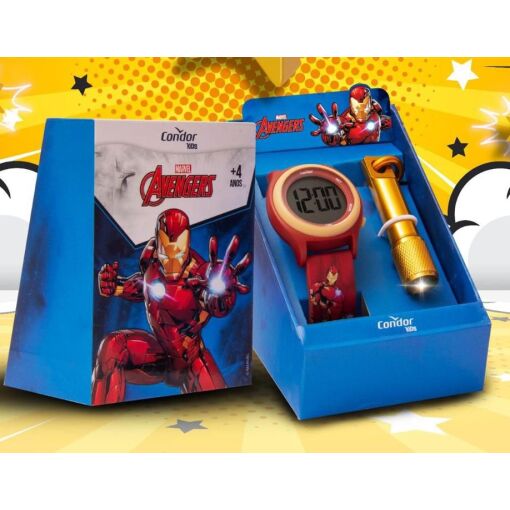 Kit Relógio Infantil Marvel Avengers Lanterna COBJ3572AF/K8R